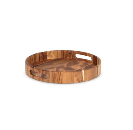Round Tray W/ Handles Wood