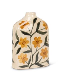 Md Yellow Floral Flat Vase-9"H